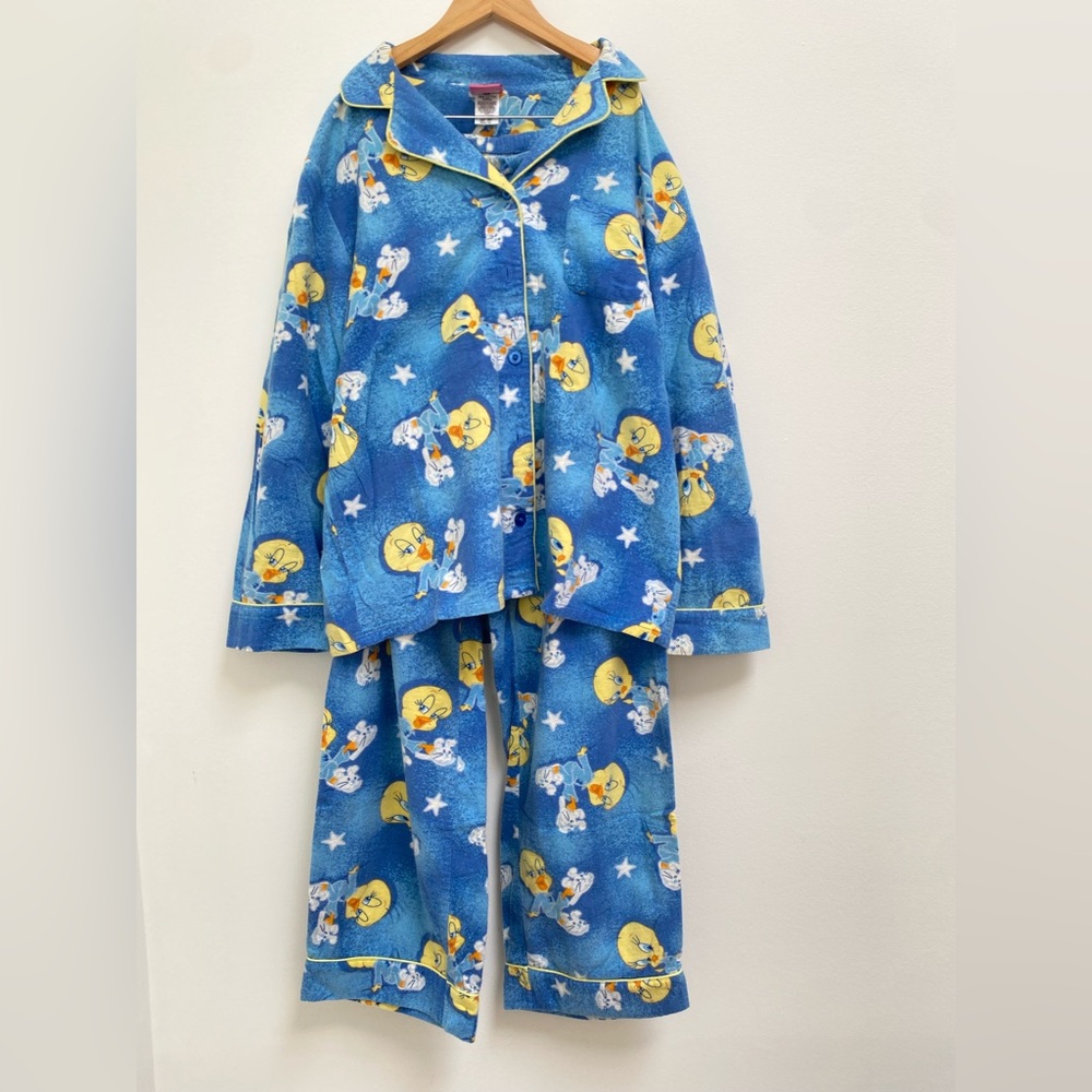 Vintage Loonie Tunes 💯 Cotton Blue Tweety Fleece Pajama Se, Medium